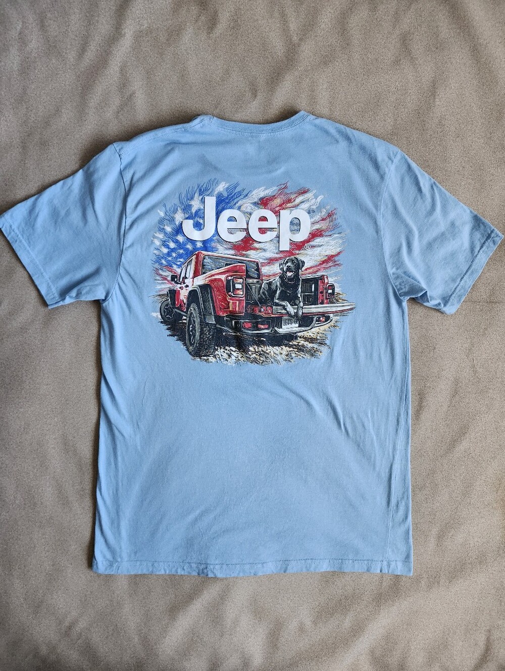 Jeep JEDCO Mens "L" LightBlue Short Sleeve Gladiator Lab Dog Graphic T-Shirt